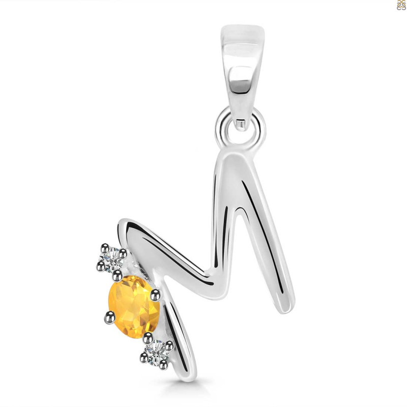 Citrine & White Topaz Alphabet M Pendant CIT-RDA-13.