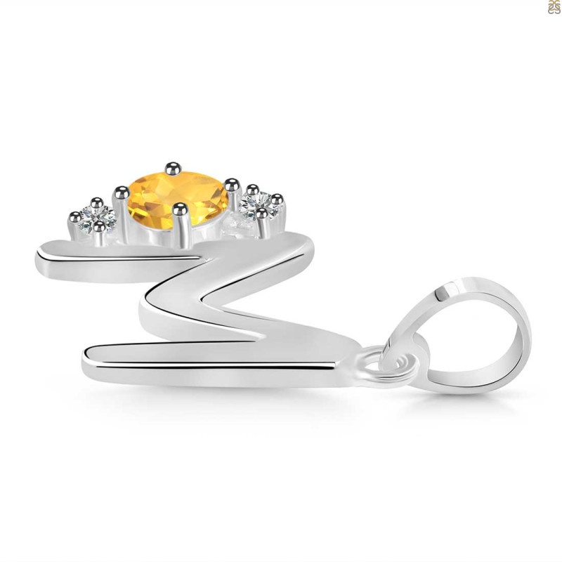 Citrine & White Topaz Alphabet M Pendant