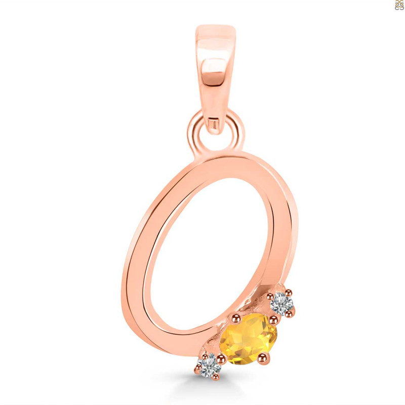 Citrine & White Topaz Alphabet O Pendant CIT-RDA-15.