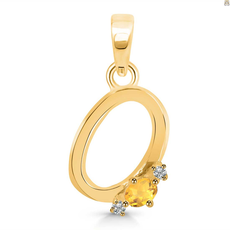 Citrine & White Topaz Alphabet O Pendant CIT-RDA-15.