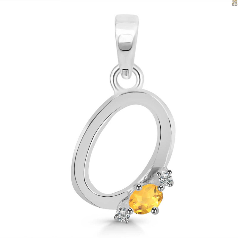 Citrine & White Topaz Alphabet O Pendant CIT-RDA-15.