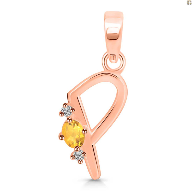 Citrine & White Topaz Alphabet P Pendant CIT-RDA-16.