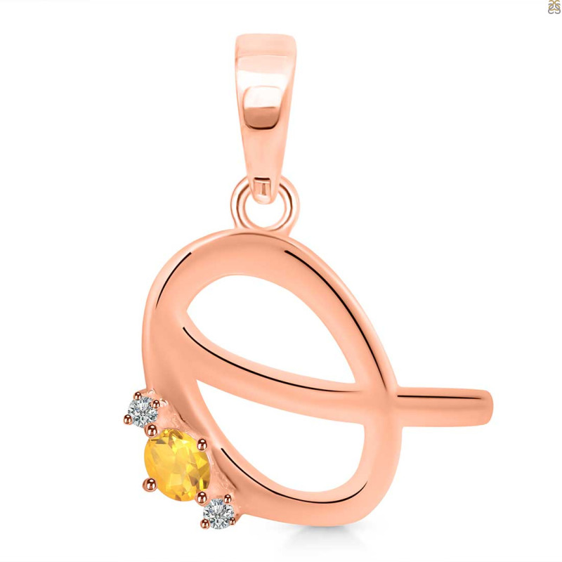 Citrine & White Topaz Alphabet Q Pendant CIT-RDA-17.