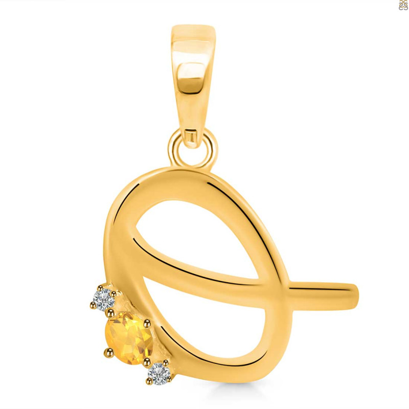 Citrine & White Topaz Alphabet Q Pendant CIT-RDA-17.