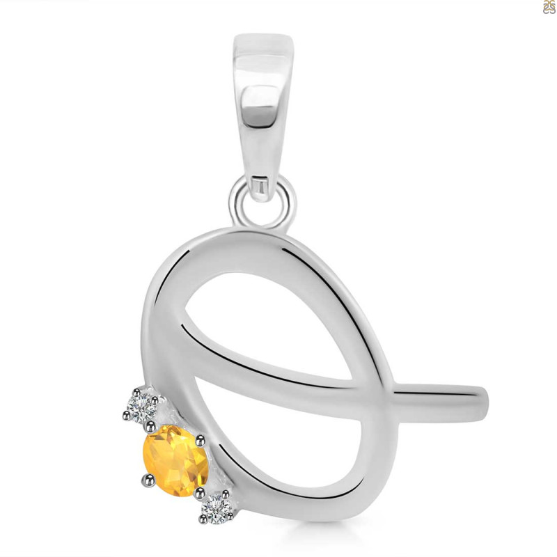 Citrine & White Topaz Alphabet Q Pendant CIT-RDA-17.