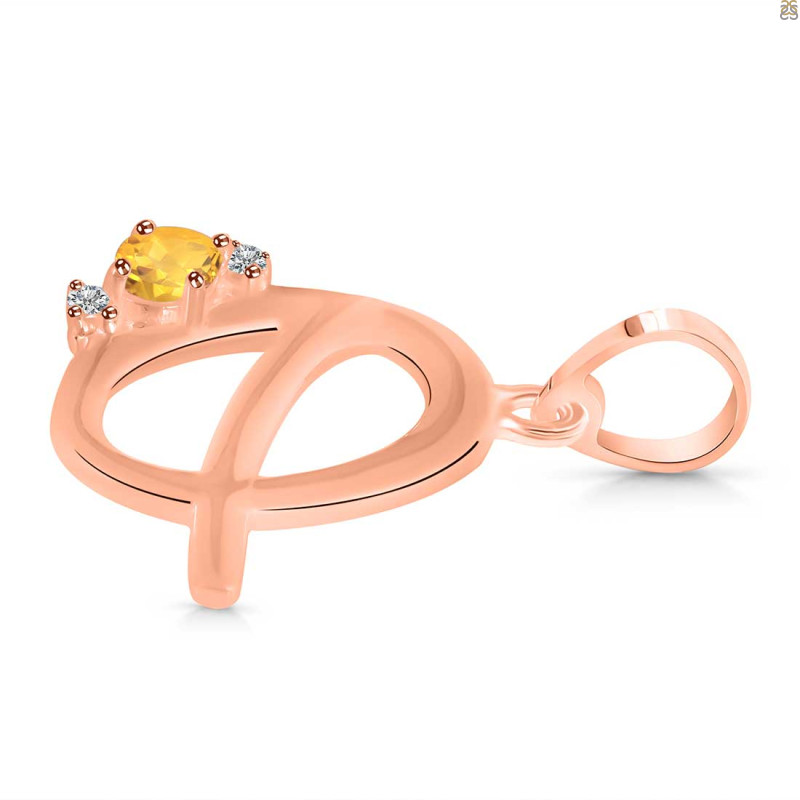 Citrine & White Topaz Alphabet Q Pendant CIT-RDA-17.