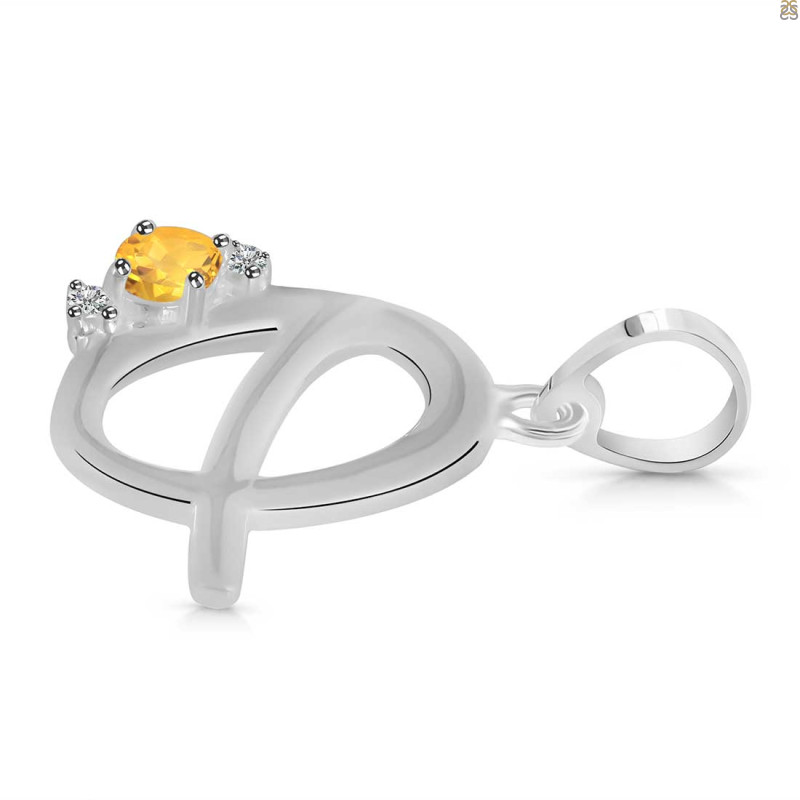 Citrine & White Topaz Alphabet Q Pendant