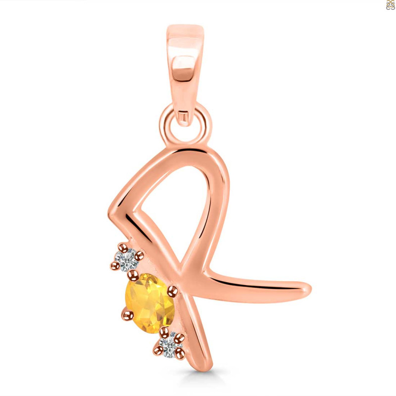 Citrine & White Topaz Alphabet R Pendant CIT-RDA-18.