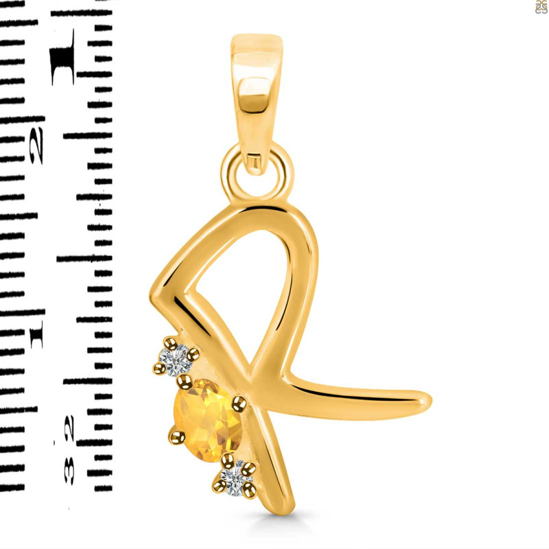 Citrine & White Topaz Alphabet R Pendant CIT-RDA-18.