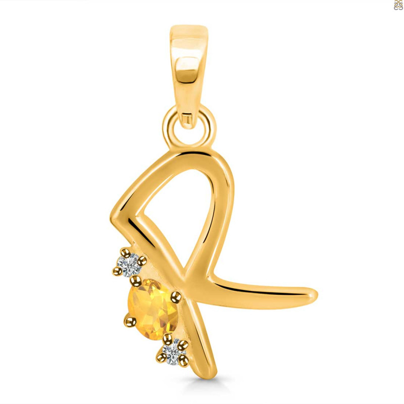 Citrine & White Topaz Alphabet R Pendant CIT-RDA-18.