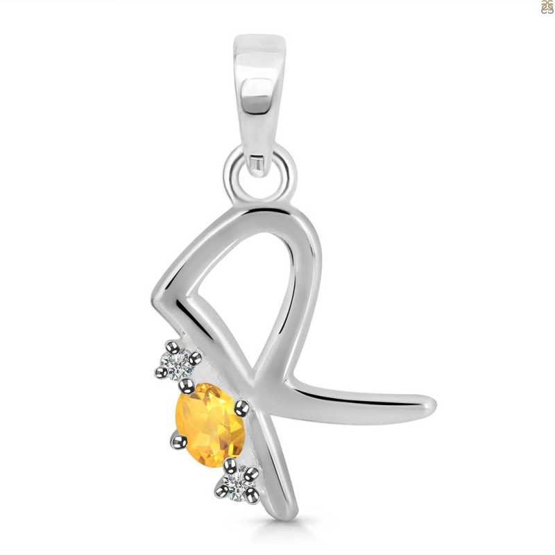 Citrine & White Topaz Alphabet R Pendant CIT-RDA-18.