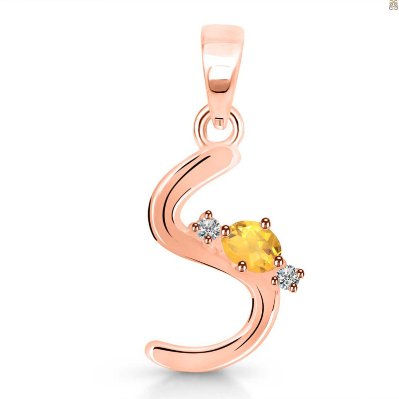 Citrine & White Topaz Alphabet S Pendant CIT-RDA-19.