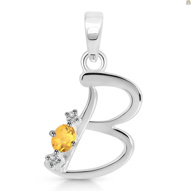Citrine & White Topaz Alphabet B Pendant CIT-RDA-2.