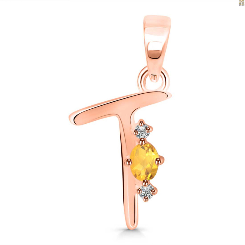 Citrine & White Topaz Alphabet T Pendant CIT-RDA-20.