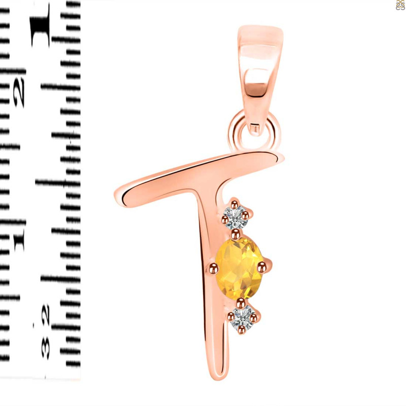 Citrine & White Topaz Alphabet T Pendant CIT-RDA-20.