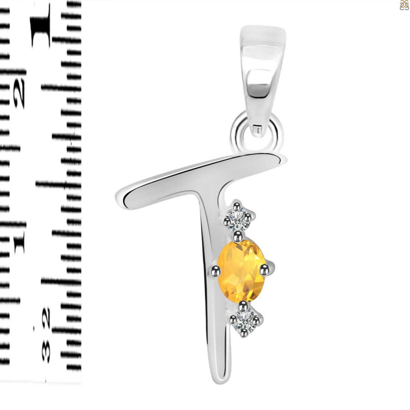 Citrine & White Topaz Alphabet T Pendant CIT-RDA-20.