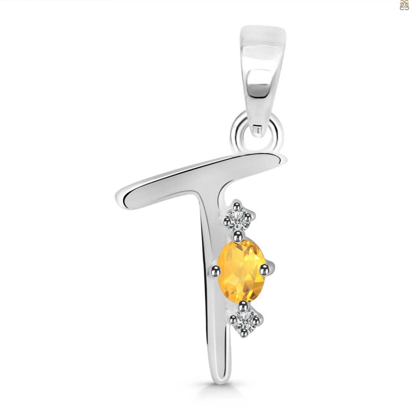 Citrine & White Topaz Alphabet T Pendant CIT-RDA-20.