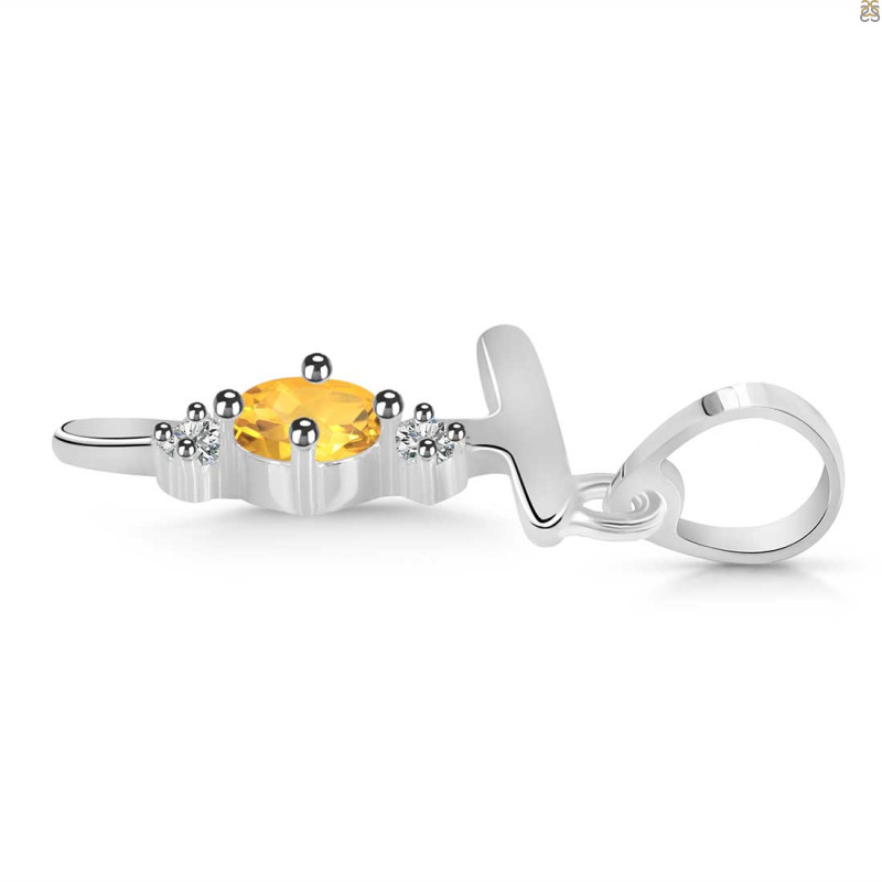 Citrine & White Topaz Alphabet T Pendant