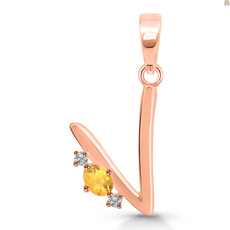 Citrine & White Topaz Alphabet V Pendant CIT-RDA-22.