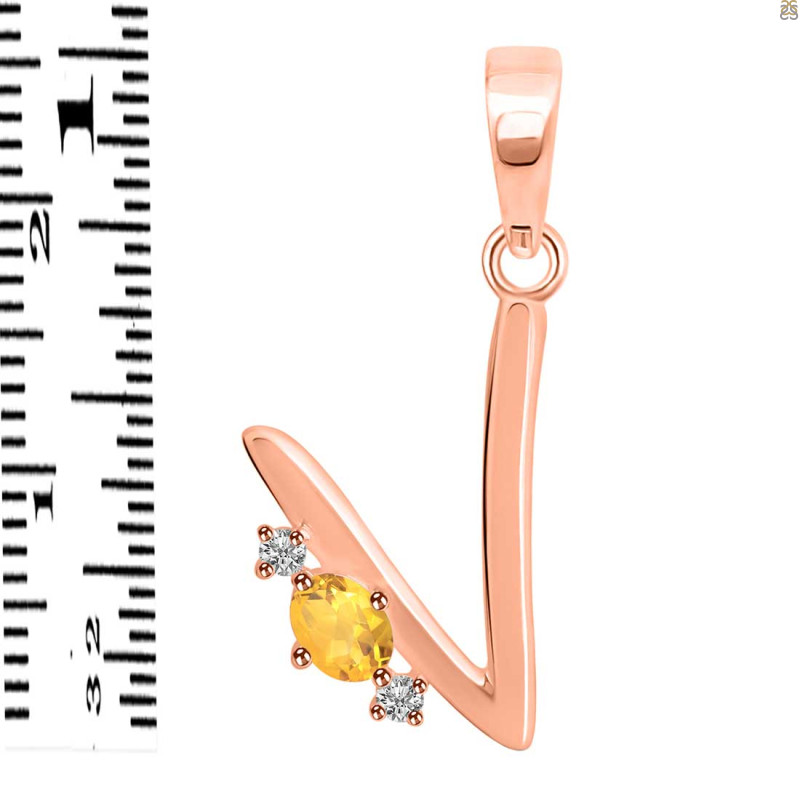 Citrine & White Topaz Alphabet V Pendant CIT-RDA-22.