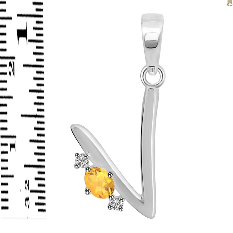Citrine & White Topaz Alphabet V Pendant CIT-RDA-22.