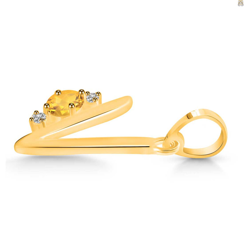 Citrine & White Topaz Alphabet V Pendant CIT-RDA-22.