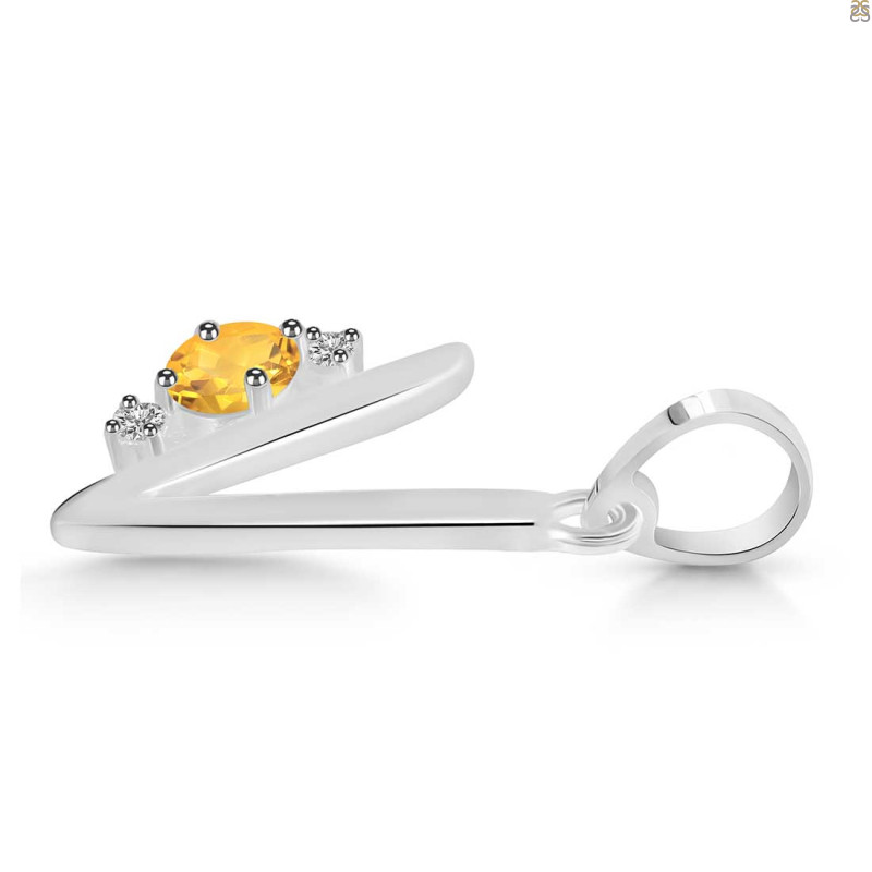 Citrine & White Topaz Alphabet V Pendant