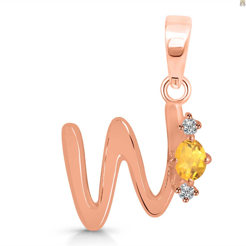 Citrine & White Topaz Alphabet W Pendant CIT-RDA-23.