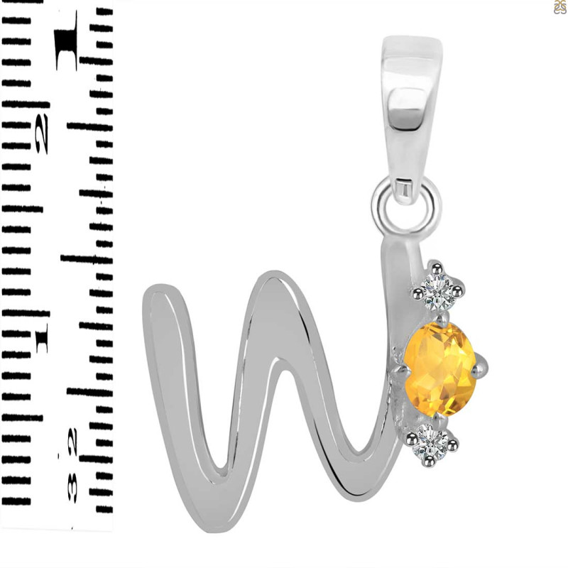 Citrine & White Topaz Alphabet W Pendant CIT-RDA-23.