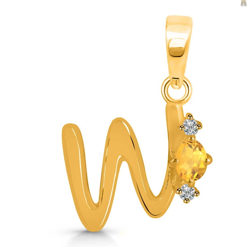 Citrine & White Topaz Alphabet W Pendant CIT-RDA-23.