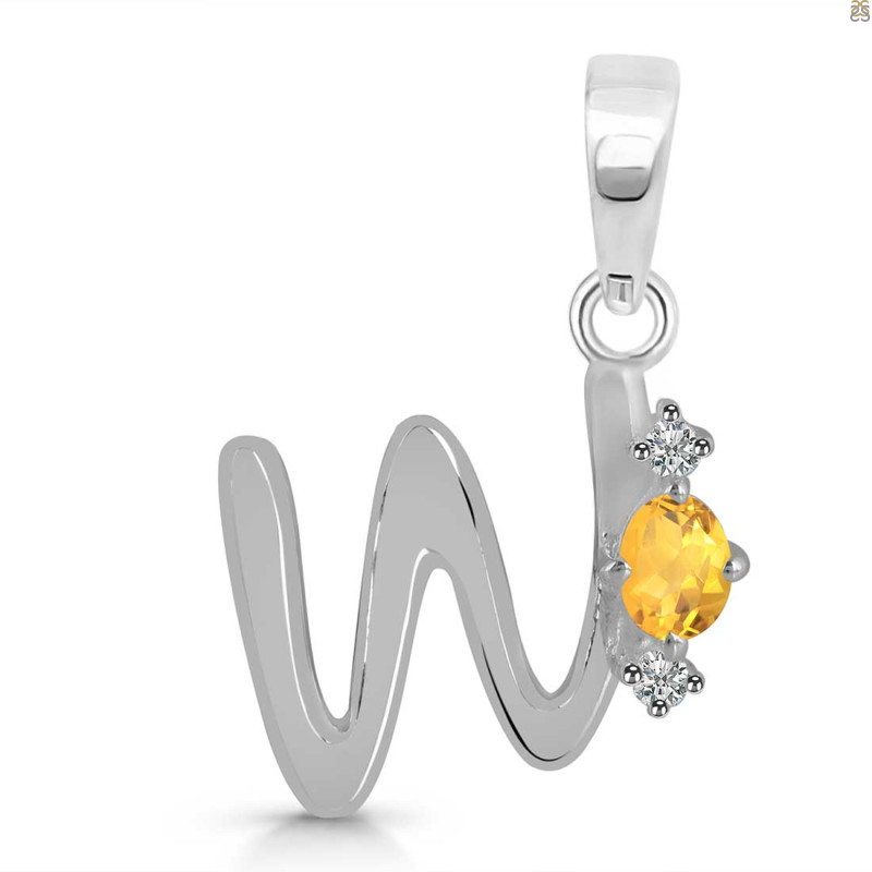 Citrine & White Topaz Alphabet W Pendant CIT-RDA-23.
