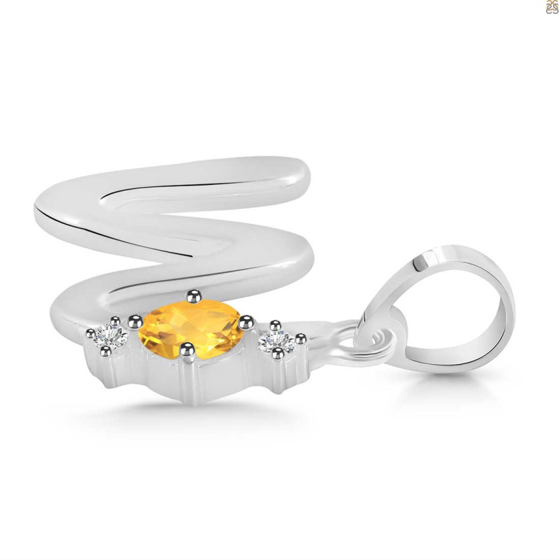 Citrine & White Topaz Alphabet W Pendant