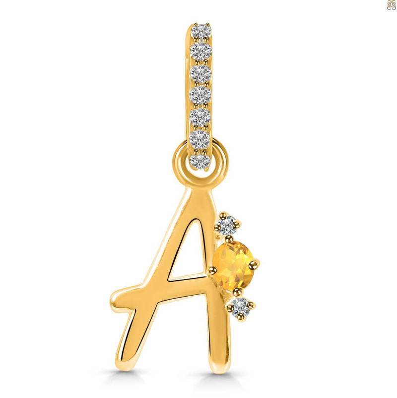 Citrine & White Topaz Alphabet A Pendant CIT-RDA-27.