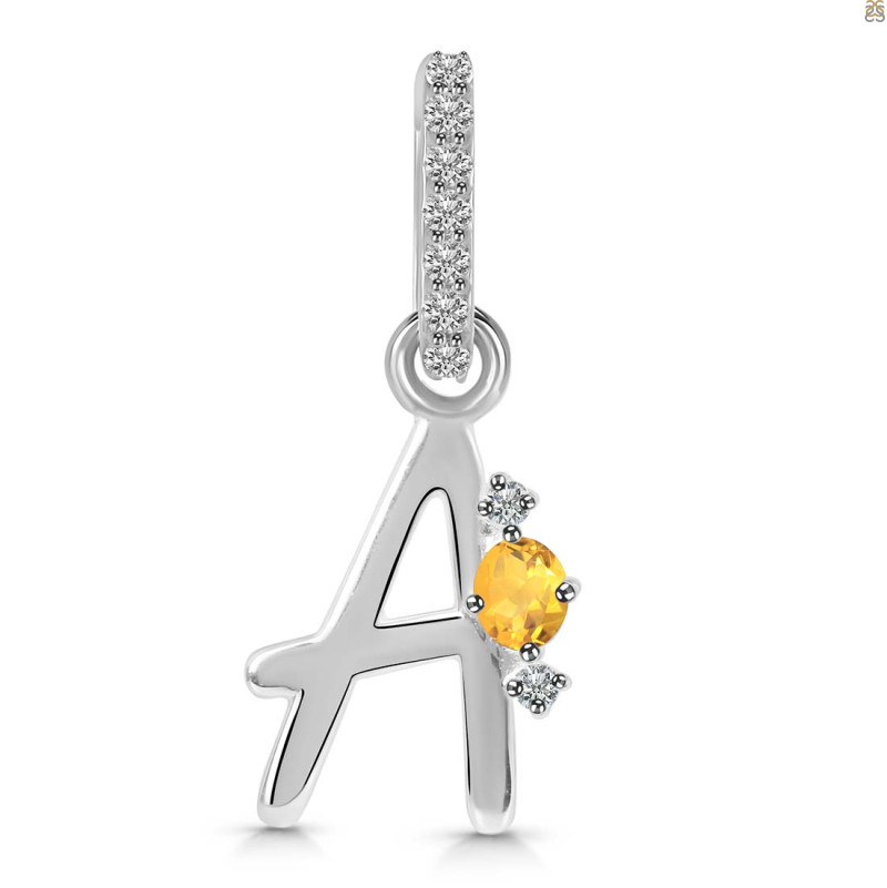 Citrine & White Topaz Alphabet A Pendant CIT-RDA-27.