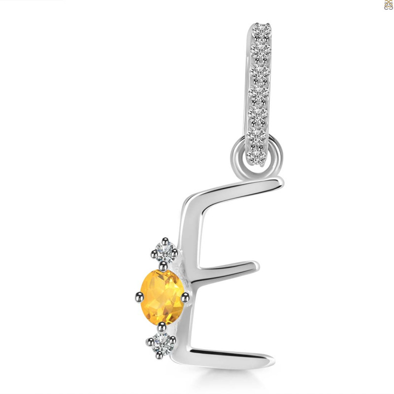 Citrine & White Topaz Alphabet E Pendant CIT-RDA-31.