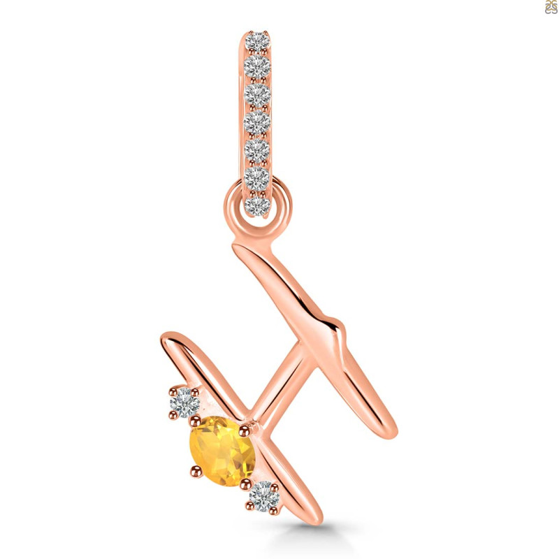 Citrine & White Topaz Alphabet H Pendant CIT-RDA-34.