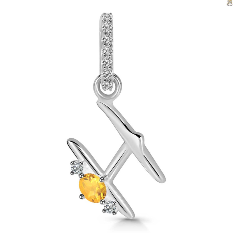 Citrine & White Topaz Alphabet H Pendant CIT-RDA-34.