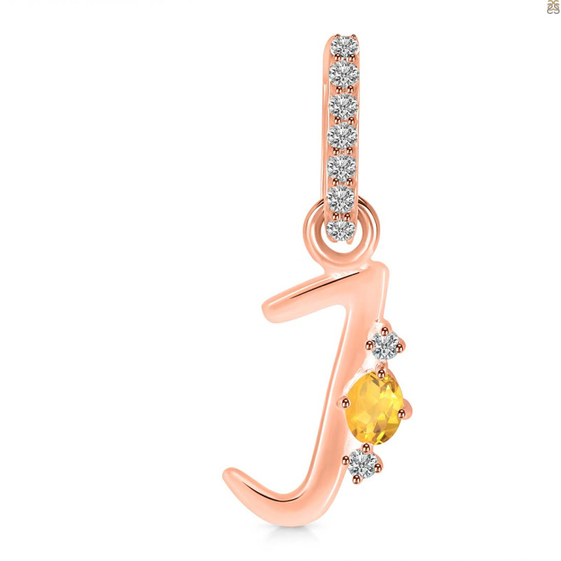 Citrine & White Topaz Alphabet J Pendant CIT-RDA-36.