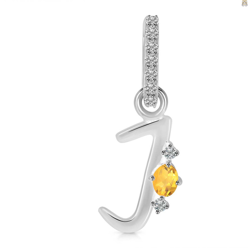 Citrine & White Topaz Alphabet J Pendant CIT-RDA-36.