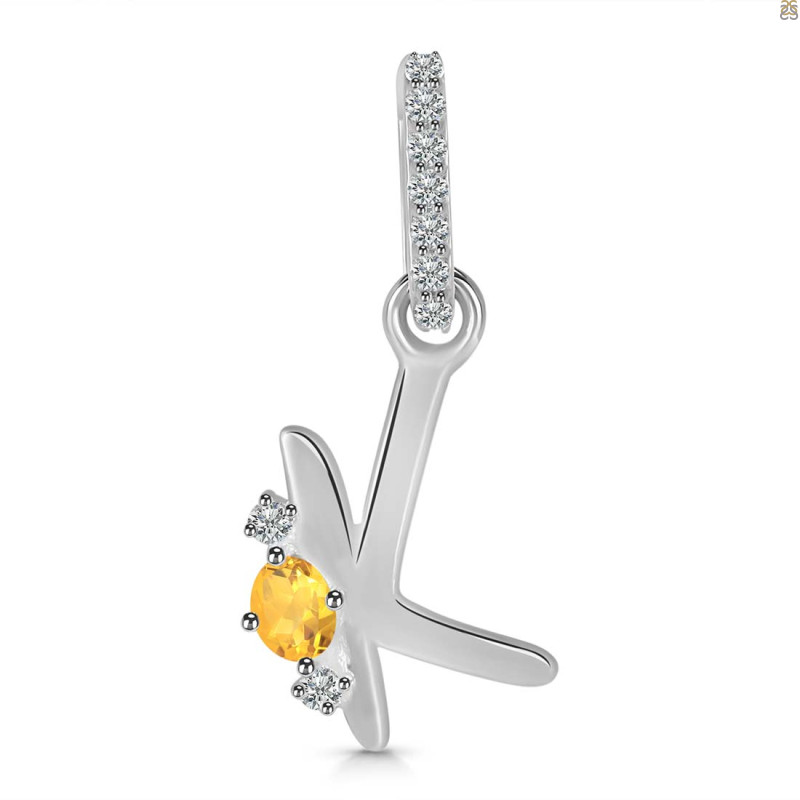 Citrine & White Topaz Alphabet K Pendant CIT-RDA-37.