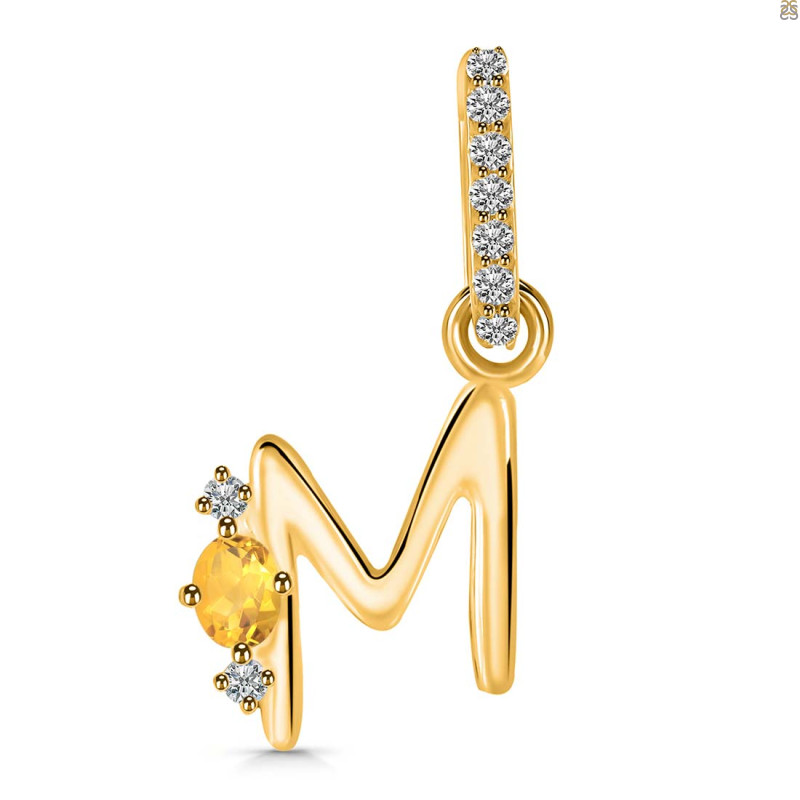 Citrine & White Topaz Alphabet M Pendant CIT-RDA-39.