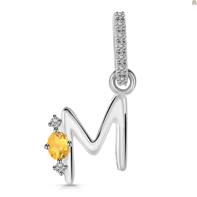 Citrine & White Topaz Alphabet M Pendant CIT-RDA-39.