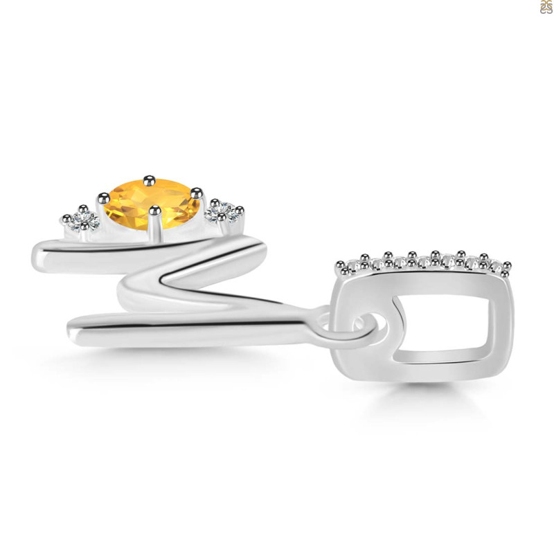 Citrine & White Topaz Alphabet M Pendant