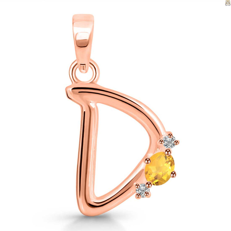Citrine & White Topaz Alphabet D Pendant CIT-RDA-4.