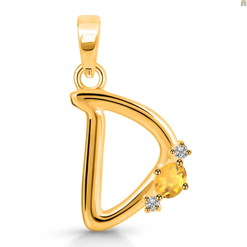 Citrine & White Topaz Alphabet D Pendant CIT-RDA-4.