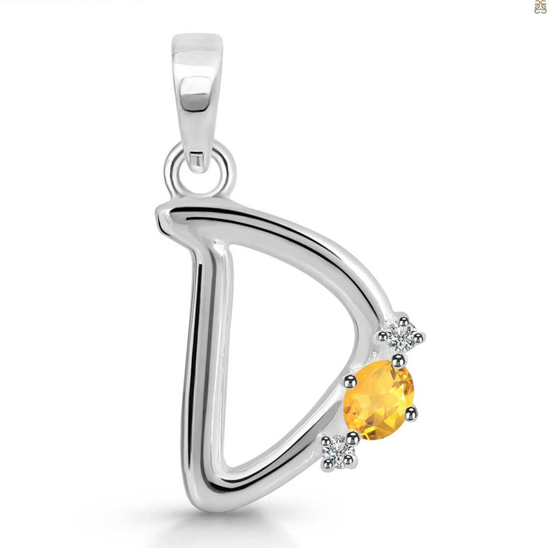 Citrine & White Topaz Alphabet D Pendant CIT-RDA-4.