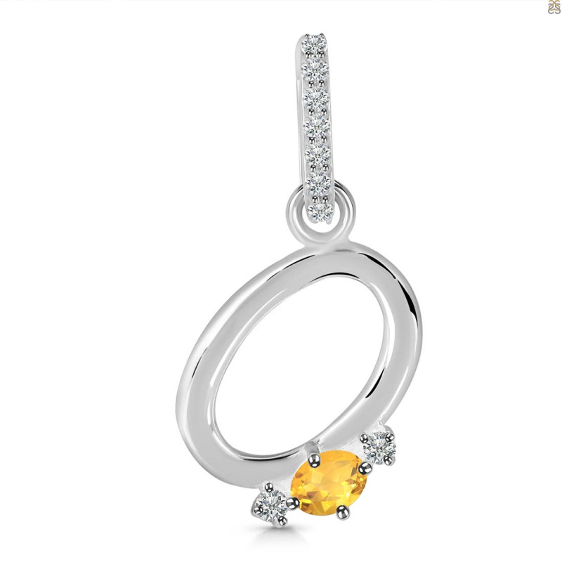 Citrine & White Topaz Alphabet O Pendant CIT-RDA-41.