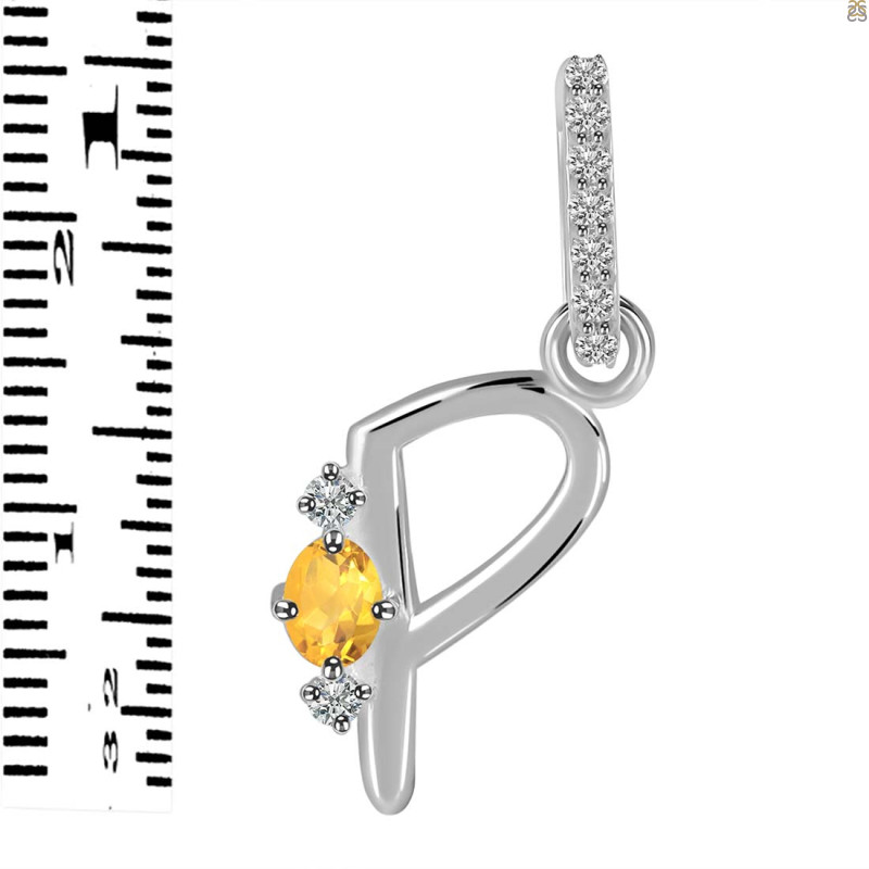 Citrine & White Topaz Alphabet P Pendant CIT-RDA-42.