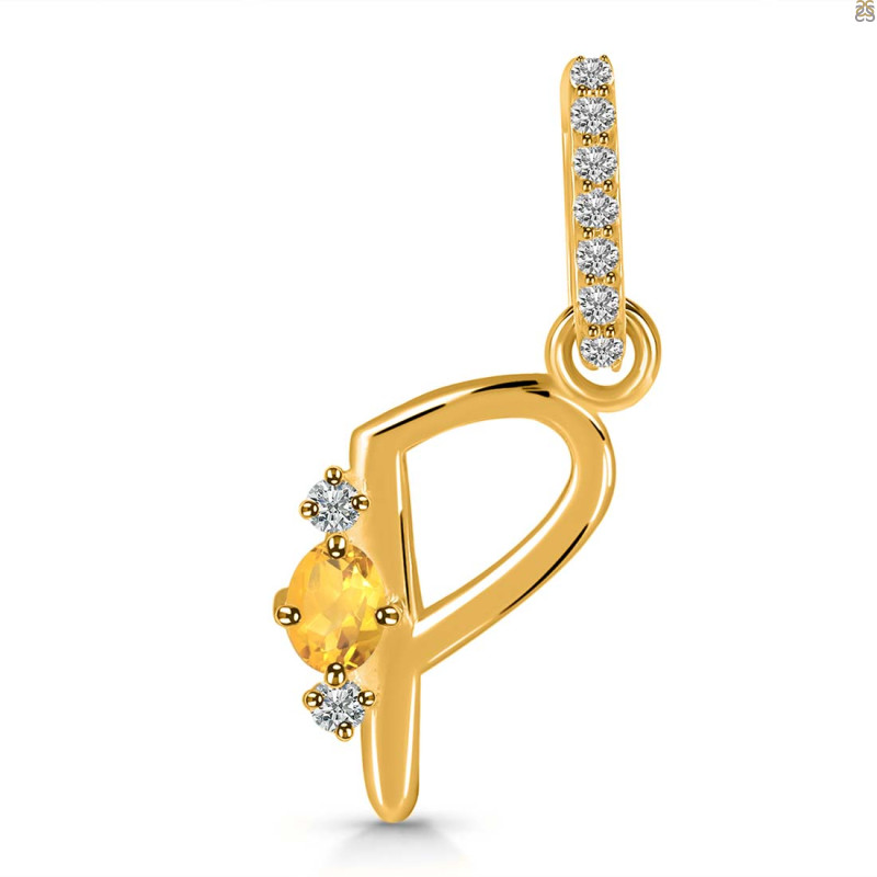 Citrine & White Topaz Alphabet P Pendant CIT-RDA-42.
