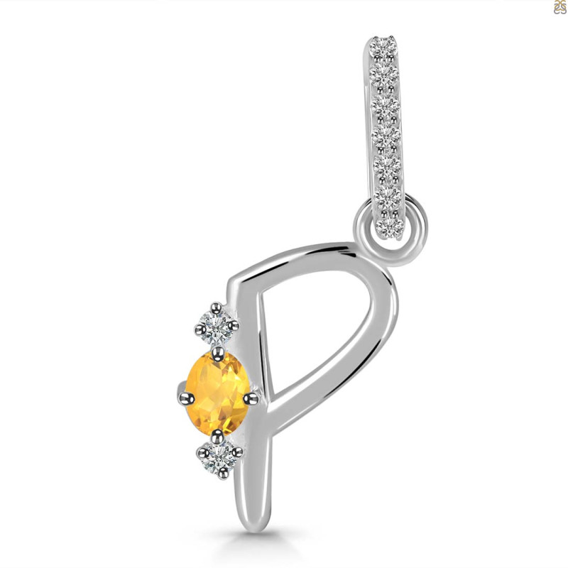 Citrine & White Topaz Alphabet P Pendant CIT-RDA-42.